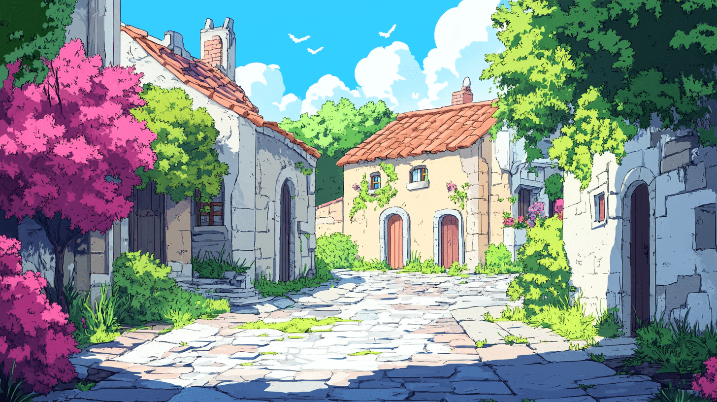 Colorful village scene