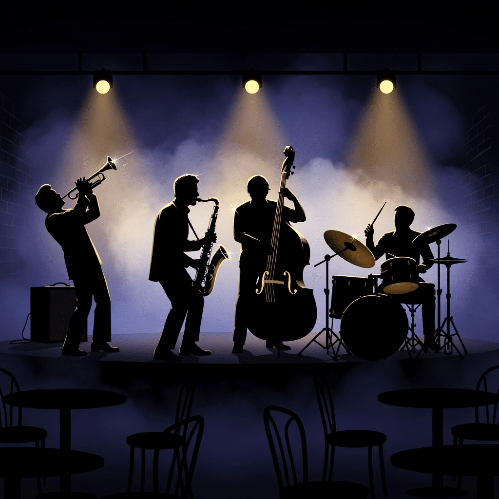 Silhouette animation of a jazz band performing