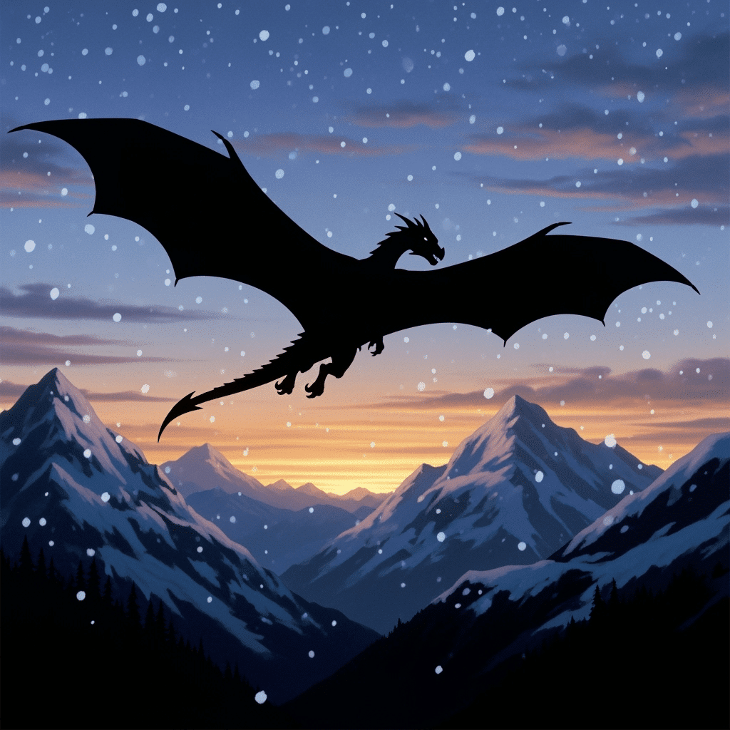 Silhouette animation of a majestic dragon soaring