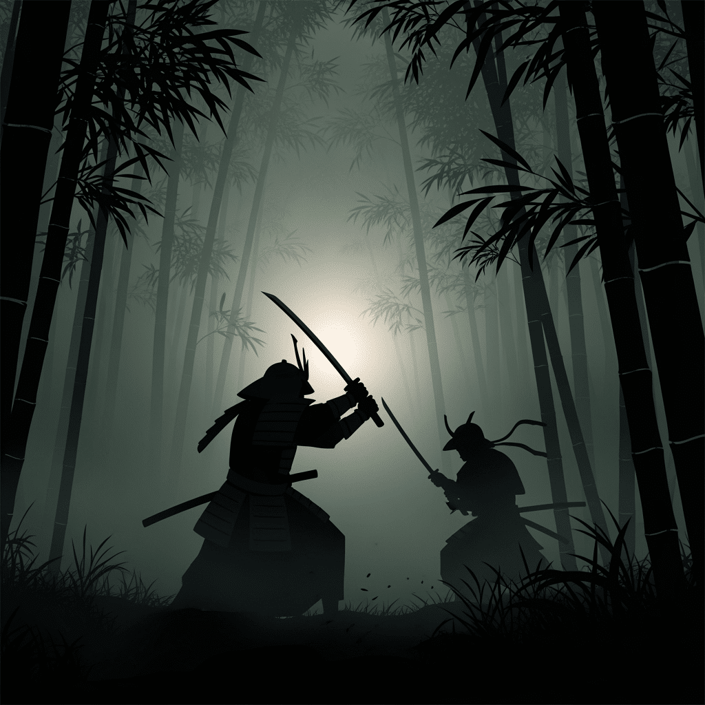 Silhouette animation of a samurai warrior dueling