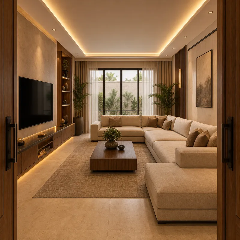 Warm luxury family living room interior
