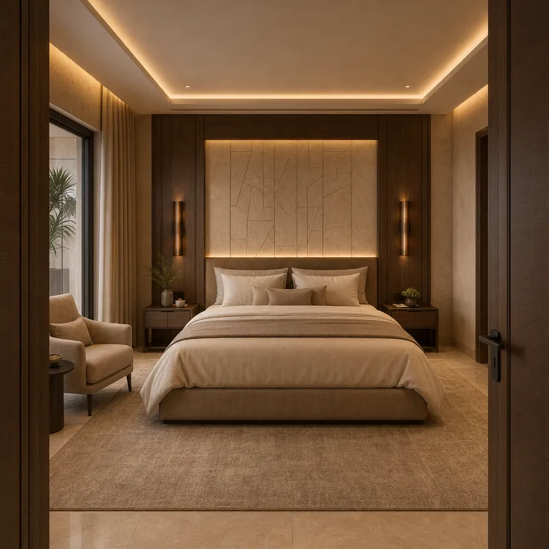 Luxury primary bedroom created for a property walkthrough